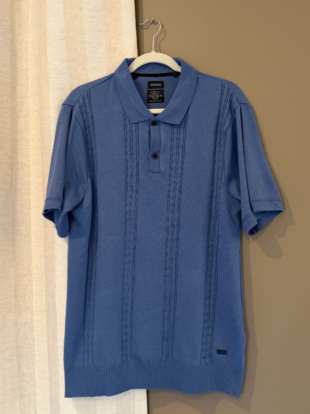 Buffalo David Bitton Blue Cable Knit Sweater Polo Dinner Casual, Size XL